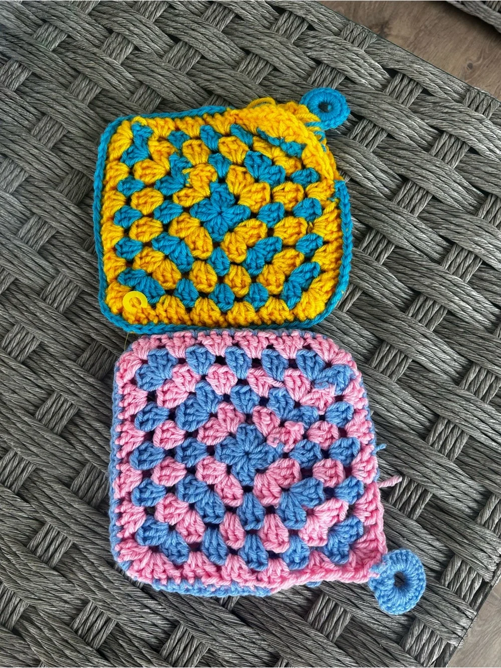Vintage Handmade Crochet Potholder Hotpad Trivet Granny Square W Hanging  Loop